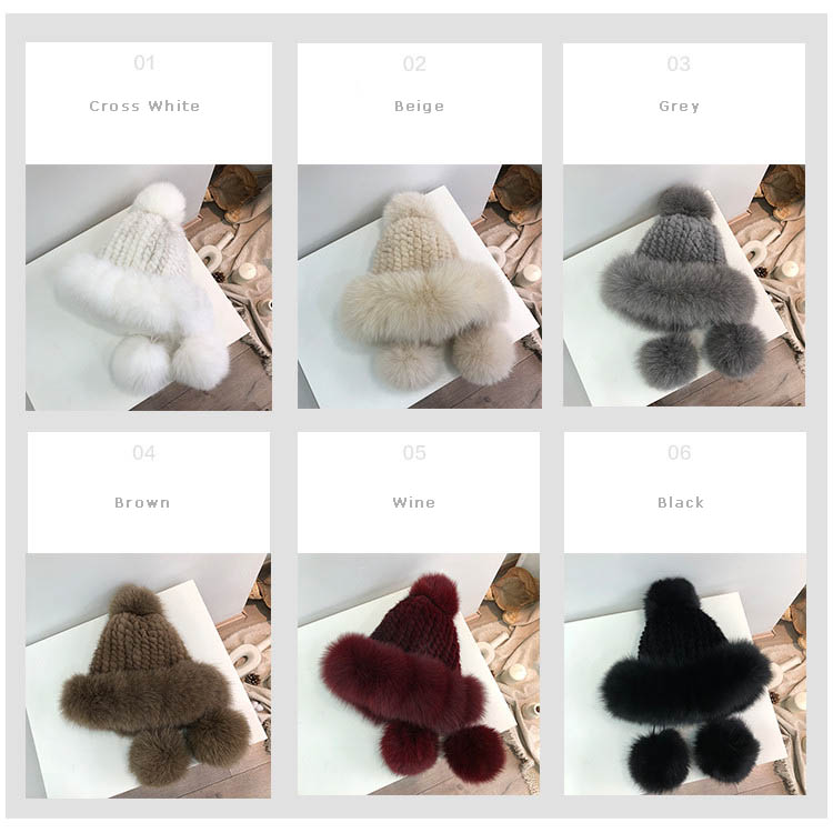 6 colors white fox fur trim- mink hat