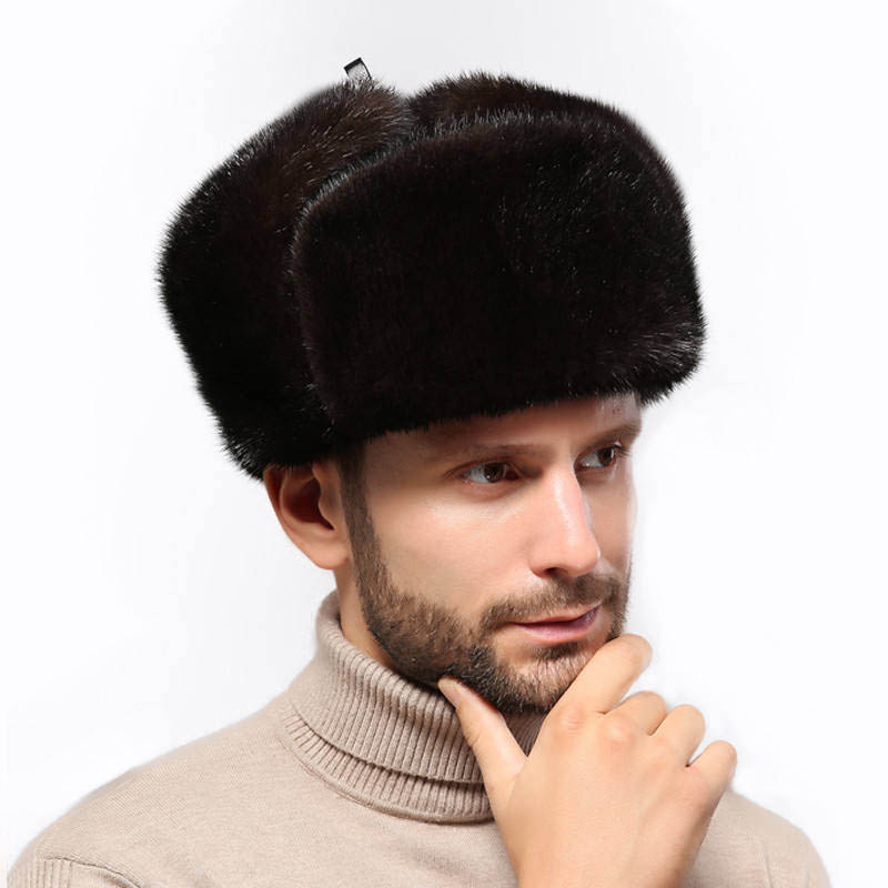 Chapeau de trappeur en fourrure véritable pour homme