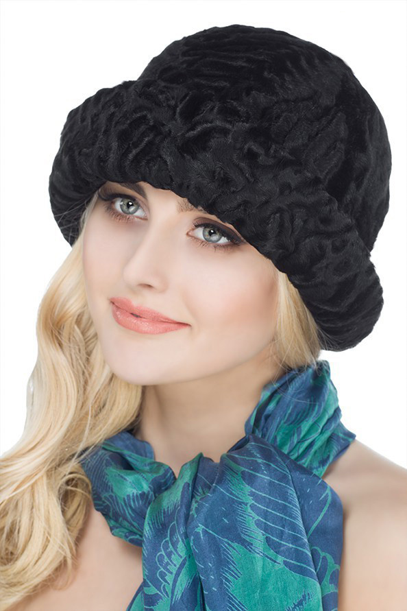 Zwarte Karakul Astrakhan Hat Fur Bucket Hat