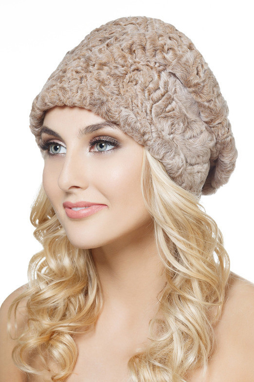 Beige Astrakhan Karakul Cap Franse schilder Baret hoed