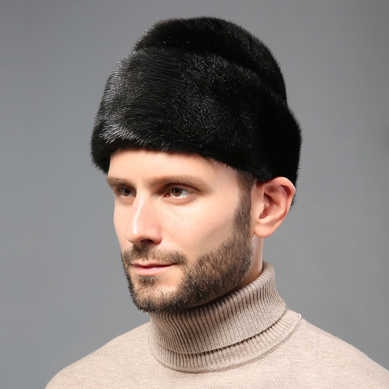Sombrero de cosaco de visón negro para hombre