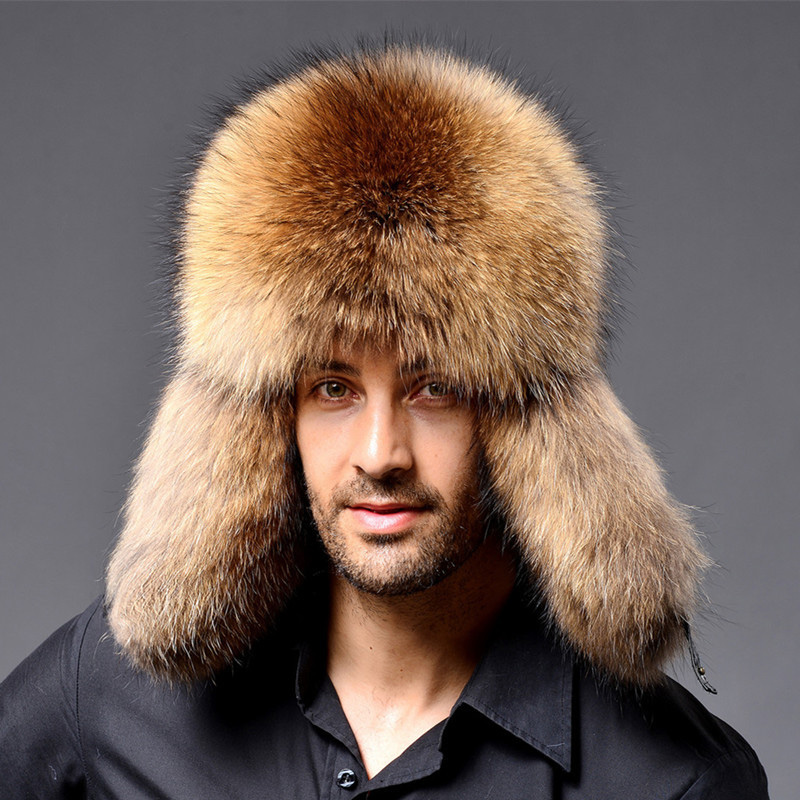 Real Racoon Hat Fur Trapper Hat Mężczyźni