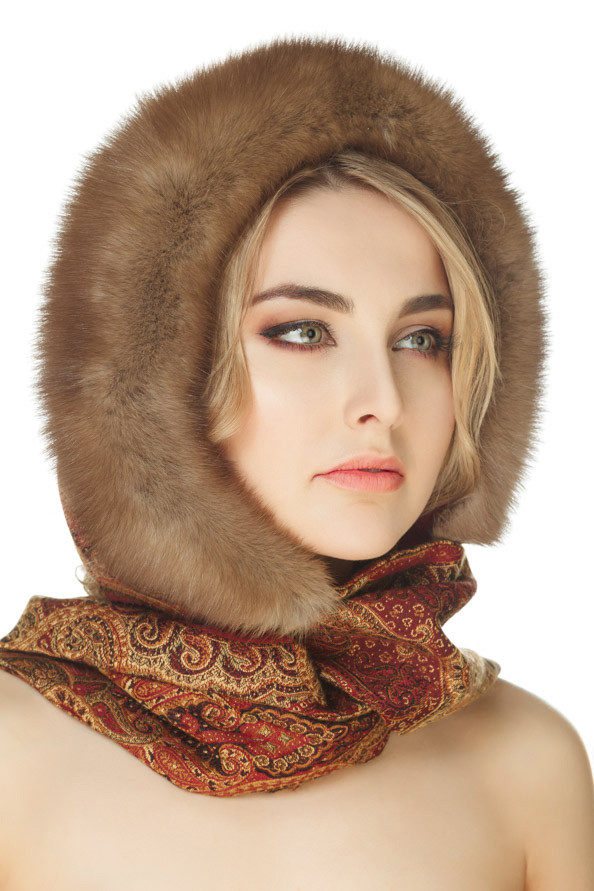 Sable Fur Infinity Hood Scarf HeadScarf Wrap