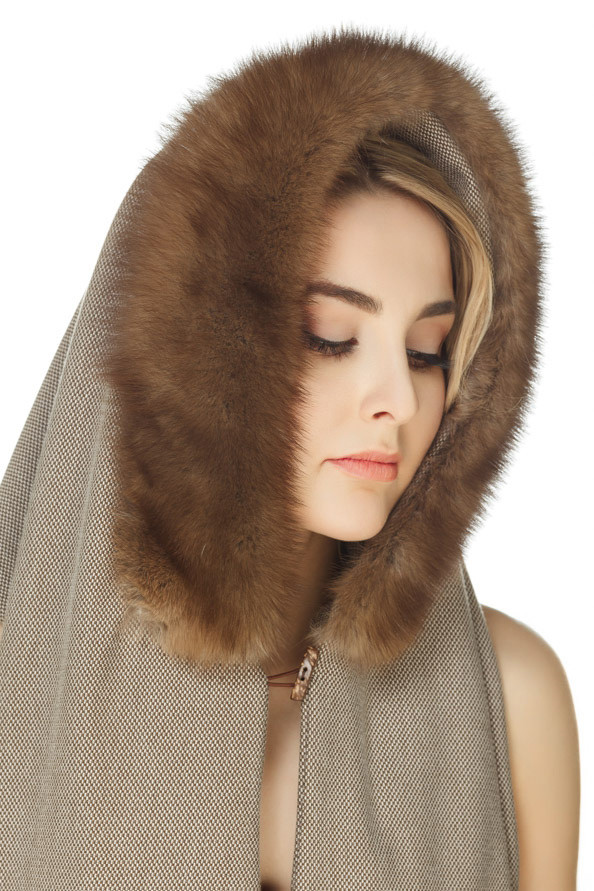 Sable Fur Trim Hood HeadScarf