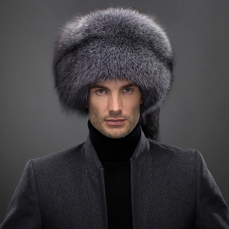 Russische bontmuts Sliver Fox Fur Davy Crockett Hat voor heren