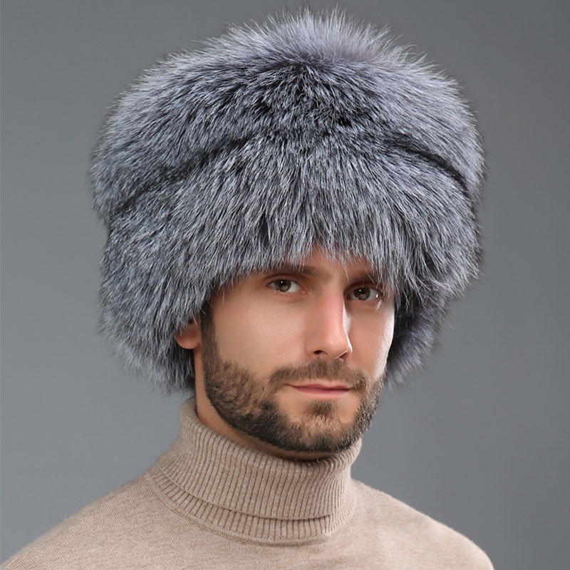 Rosyjska czapka futrzana Srebrna czapka z futra lisa dla mężczyzn